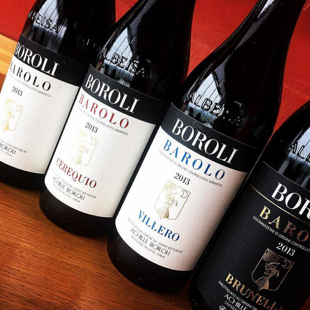 diverse tipologie di vino rosso barolo prodotto da boroli: cerequio, brunella, villero